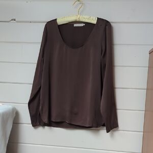 Stefanel Deep Brown Silk Long Sleeve Blouse